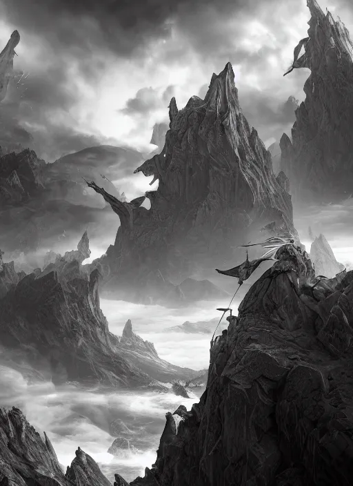 Image similar to An epic fantasy comic book style landscapes of floating islands in space, grayscale, fisheye lens, unreal 5, DAZ, octane render, cosplay, RPG portrait, dynamic lighting
