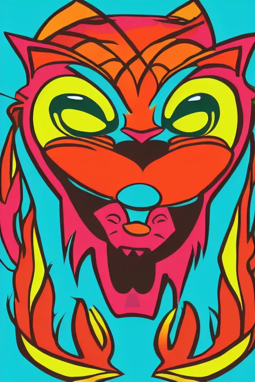 Image similar to demon cat, art by brian miller, sticker, colorful, illustration, highly detailed, simple, smooth and clean vector curves, no jagged lines, vector art, smooth