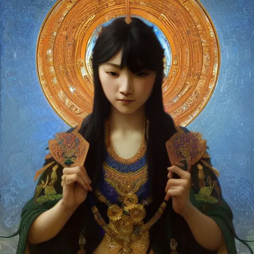 Prompt: portrait of asian goddess, intricate, elegant, highly detailed, digital painting, artstation, concept art, smooth, sharp focus, illustration, art by artgerm and greg rutkowski and alphonse mucha and william - adolphe bouguereau