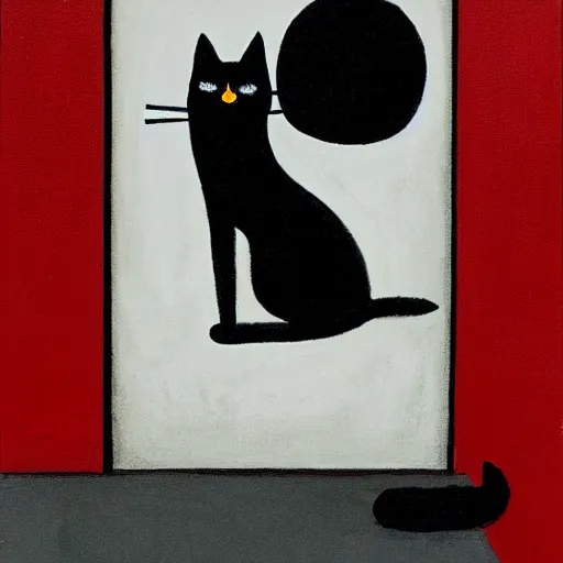 Image similar to a black cat in the style of gertrude abercrombie