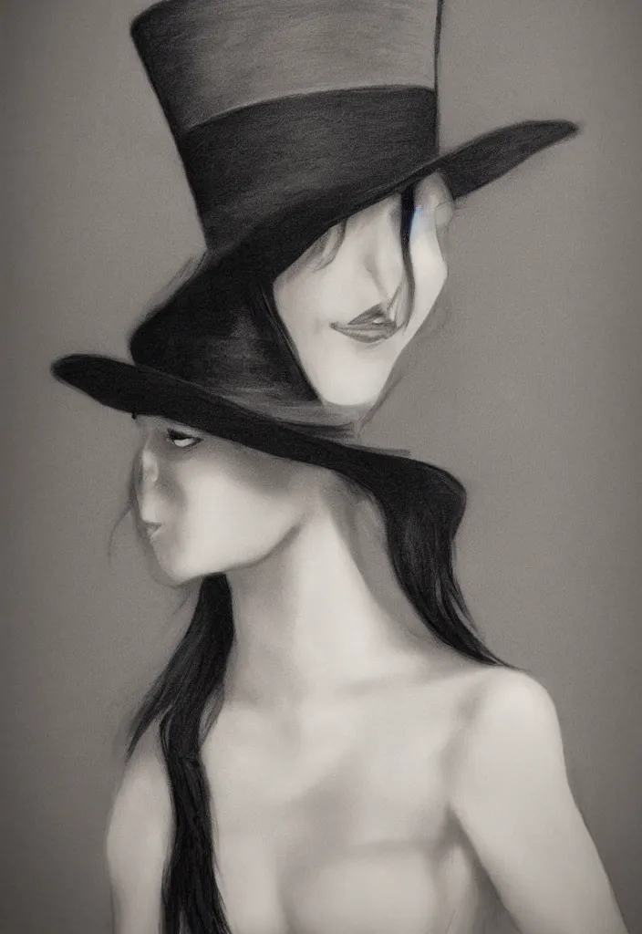 Image similar to elegant long hair lady wearing gentleman suit and tophat portrait photorealism noir