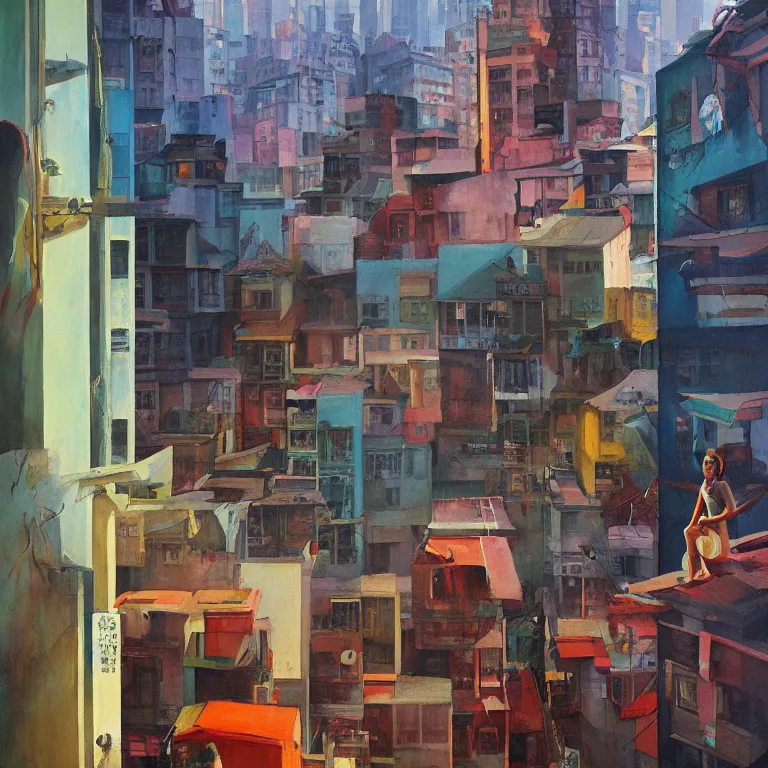 Image similar to shiva in honk kong slums, , painted by Edward Hopper, painted by James Gilleard, airbrush