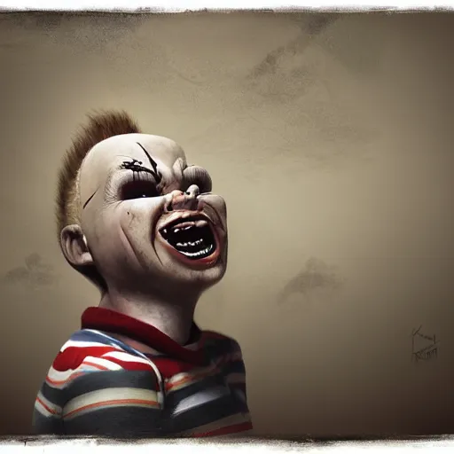 Prompt: painting of chucky by michal karcz