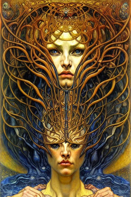 Image similar to Divine Chaos Engine by Karol Bak, Jean Delville, William Blake, Gustav Klimt, and Vincent Van Gogh, symbolist, visionary