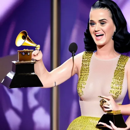 Prompt: Katy Perry holding a grammy