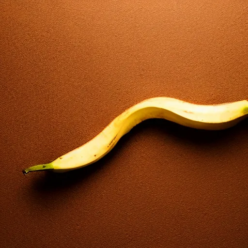 Image similar to commercial shot of the dusty old banana peel you found behind your couch, dramatic beautiful lighting, 8k photgraphy, 50mm f1.8, macro