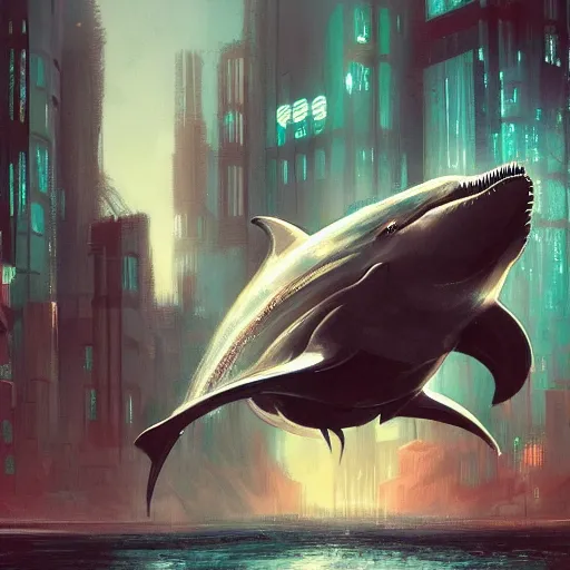 Image similar to concept art by jama jurabaev, brush stroke, robotic dolphin, scifi, cyberpunk, trending on artstation, high quality, extremely detailed