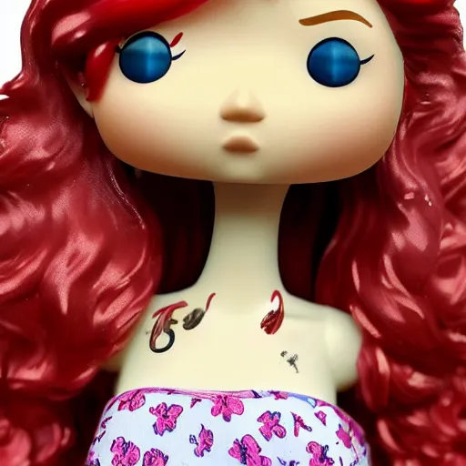 Image similar to skinny 19 year old white girl with long red hair in a flowery sundress, funko pop, highly detailed photo closeup sharp photo