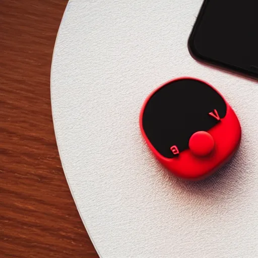 Image similar to Very tiny red alarm clock that looks like the iOS emoji and has the same colors, 3D clay render, 4k UHD, white background, isometric top down left view, diffuse lighting, zoomed out very far