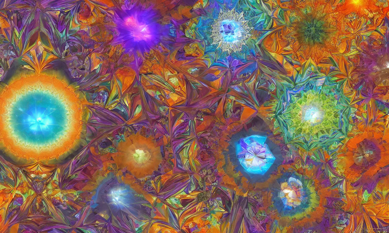 Image similar to voronoi engine laboratory 3 d volume kaleidoscope mandala fractal chakra digital multicolor stylized concept substance by artgerm, rossdraws, norman rockwell, magali villeneuve, gil elvgren, alberto vargas, earl moran, enoch bolles radiating a glowing aura global illumination ray tracing hdr