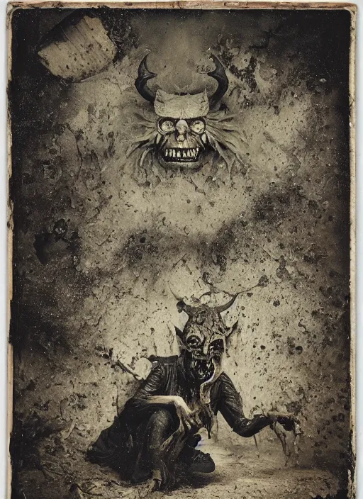 Prompt: old wetplate daguerreotype demons, devil, pain, anger, desolation, angel, explosion of data fragments, fractal, intricate, elegant, highly detailed, parallax, leica, medium format, subsurface scattering, by jheronimus bosch and greg rutkowski and louis jacques mande daguerre