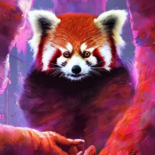 Image similar to red panda as female doctor character, digital illustration portrait design, by android jones and greg rutkowski, retrowave color scheme, detailed, cinematic lighting, wide angle action dynamic portrait