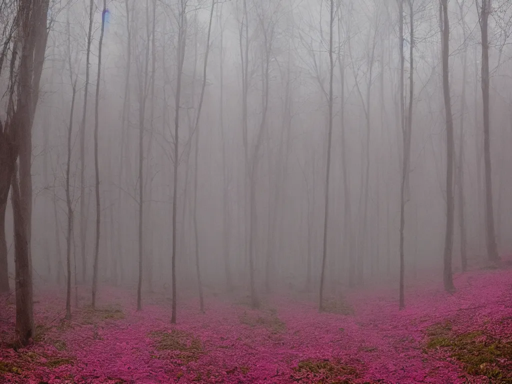 Image similar to forest in pink smoke