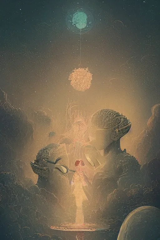 Image similar to intricate, amazing, retro vintage and romanticism, painting by natelle quek, soft color palette, cinematic, highly detailed, space sci - fi of ancient religion