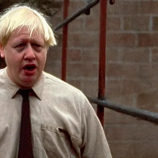 Image similar to scene from shawshank redemption of boris johnson behind bars, photorealistic, highly detailed 8 k