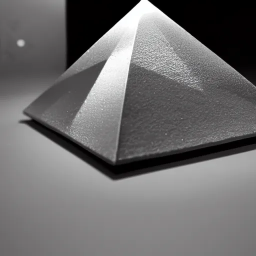 Prompt: A studio photo of a diamond in the shape of a perfect pyramid, realistic, ultra high detail, 8k, studio lighting.