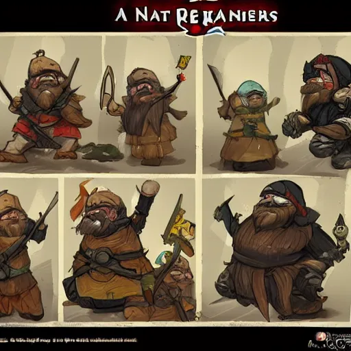 Image similar to a dwarf ninja heroes, concept art characters, illustrated by trent kaniuga