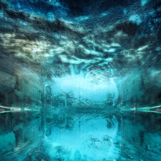 Prompt: underwater city long exposure