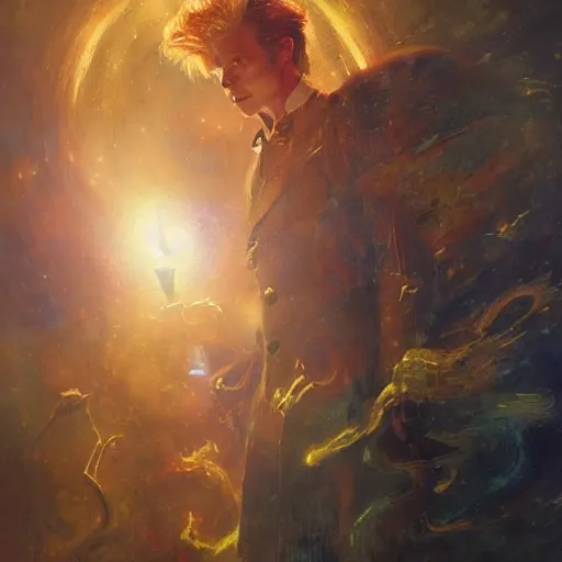 Image similar to david bowie as doctor who, radiant light, caustics, heroic, bright iridescent light, by gaston bussiere, bayard wu, greg rutkowski, maxim verehin