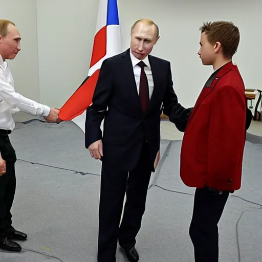 Image similar to putin teams up with a mysterious teenage putin