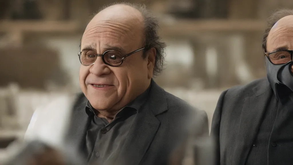 Image similar to still image of danny devito in an episode of westworld, cinematic, 4 0 mm f / 2. 8