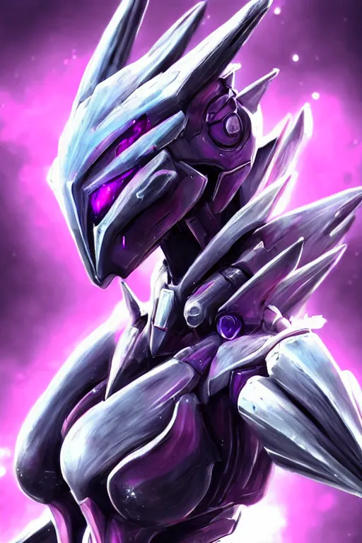 Image similar to cinematic bust shot, detailed elegant beautiful stunning giant robot mecha hot female goddess dragon, sharp spines, sharp metal ears, smooth purple eyes, smooth fuschia skin, elegant smooth silver armor, nebula size, space, epic proportions, epic scale, warframe fanart, macro giantess, furry art, dragon art, goddess art, giantess art, furaffinity, octane