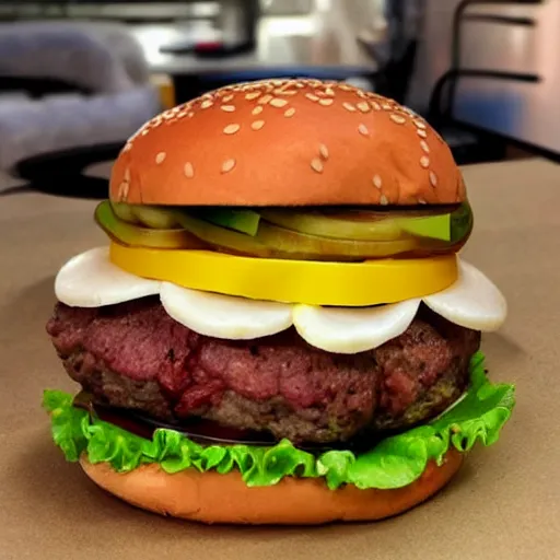 Image similar to a burger made of eyes and ears,