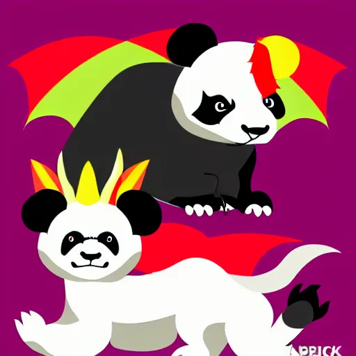 Image similar to vector art of welsh dragon and cute panda mixed, intercrossed, chimera, welsh flag, adobe illustrator