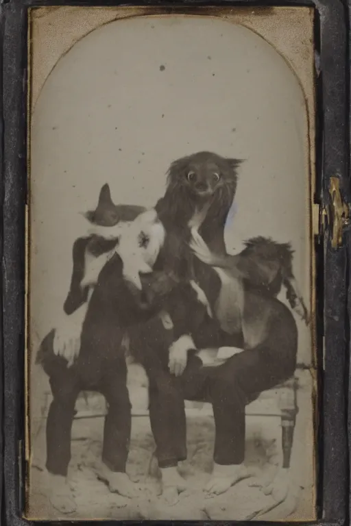 Prompt: daguerreotype of human - animal clones