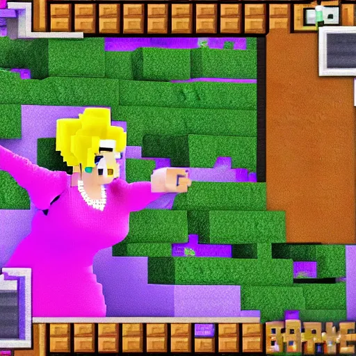 Image similar to an in-game screenshot of Adele as Princess Peach in Minecraft