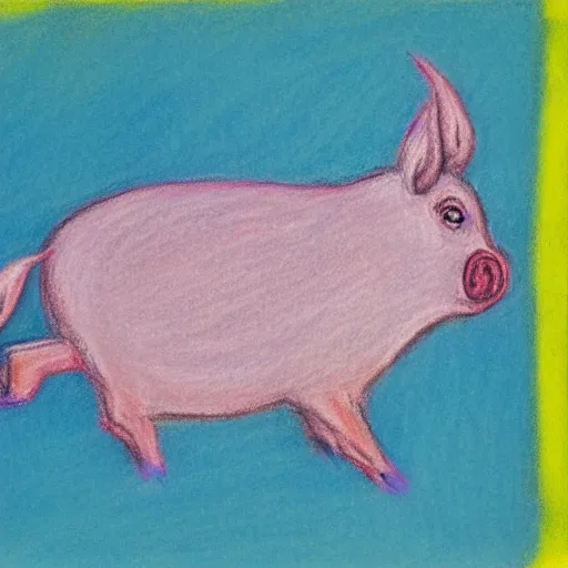 Image similar to chalk pastel drawing of of a flying pig with wings