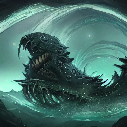 Image similar to stars shine deep below the surface of a dark sunless sea, leviathan, fantasy art, trending on artstation