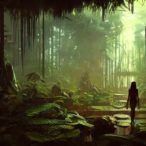 Image similar to inside dmt jungle by greg rutkowski