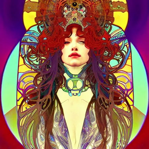 Image similar to extremely psychedelic cyborg queen of lsd. intricate, elegant, highly detailed, extremely lifelike photorealistic digital painting, artstation. alphonse mucha