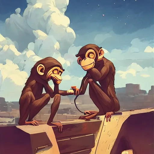 Image similar to cartoon monkeys drinking coffee, behance hd artstation by jesper ejsing, by rhads, makoto shinkai and lois van baarle, ilya kuvshinov, ossdraws, that looks like it is from borderlands and by feng zhu and loish and laurie greasley, victo ngai, andreas rocha