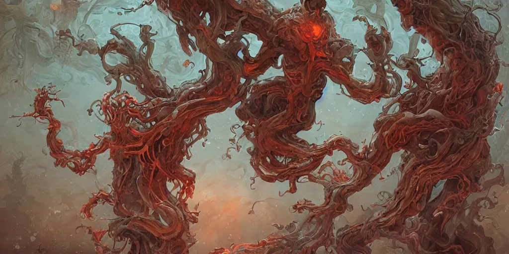 Image similar to epic concept illustration of a fungus god, by james jean. uhd, amazing depth, cinematic lighting, glossy wet levitating floating fungus god with arms outstretched.