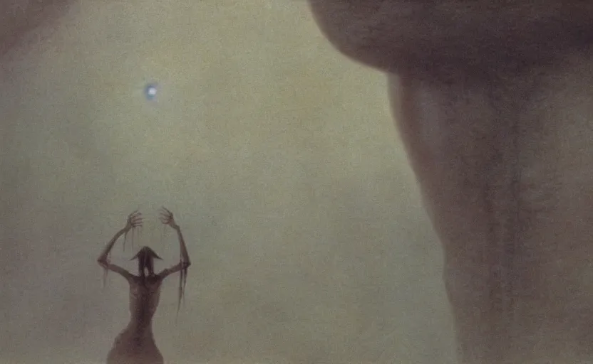 Prompt: film still from the move Avatar by Beksinski