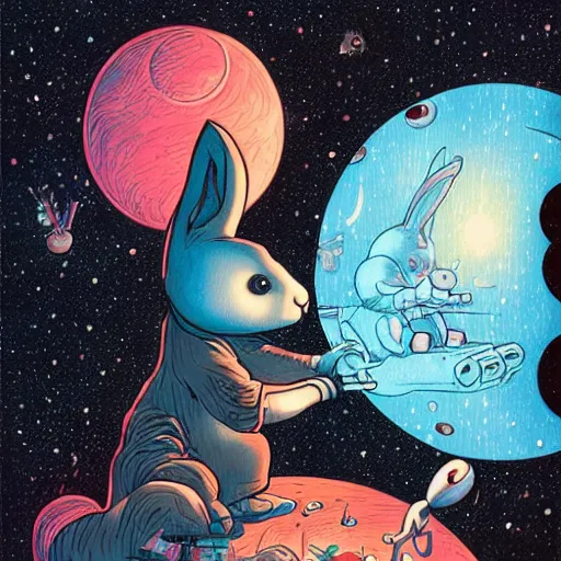 Image similar to A lost sci-fi rabbit, space rabbit, interstellar black hole, by James Jean And WLOPPRO