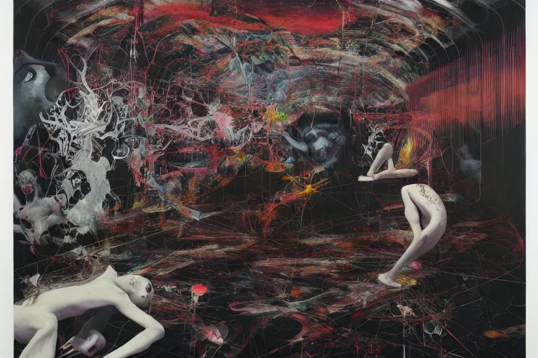 Image similar to The physical impossibility of death, in a brutalist architecture space ship, gothic, rich deep colours, creepy, diabolical, dark, mystical, intrincate, maximalism, painted by Francis bacon, Adrian ghenie, James jean and Petra cortright part by Gerhard Richter, part by Takato Yamamoto. 8k masterpiece