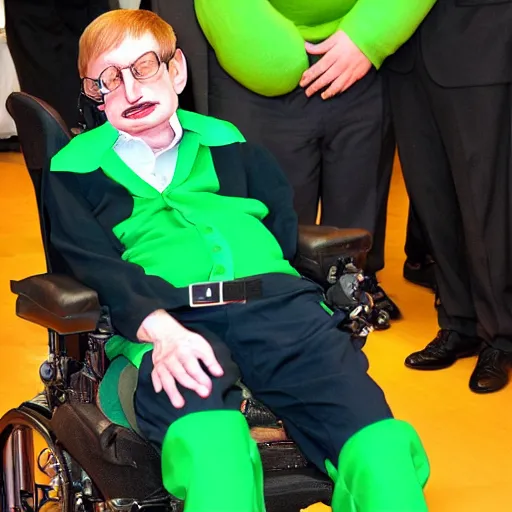 Image similar to stephen hawking cosplaying as the hulk, stephen hawking wearing a hulk costume, cosplay award winner