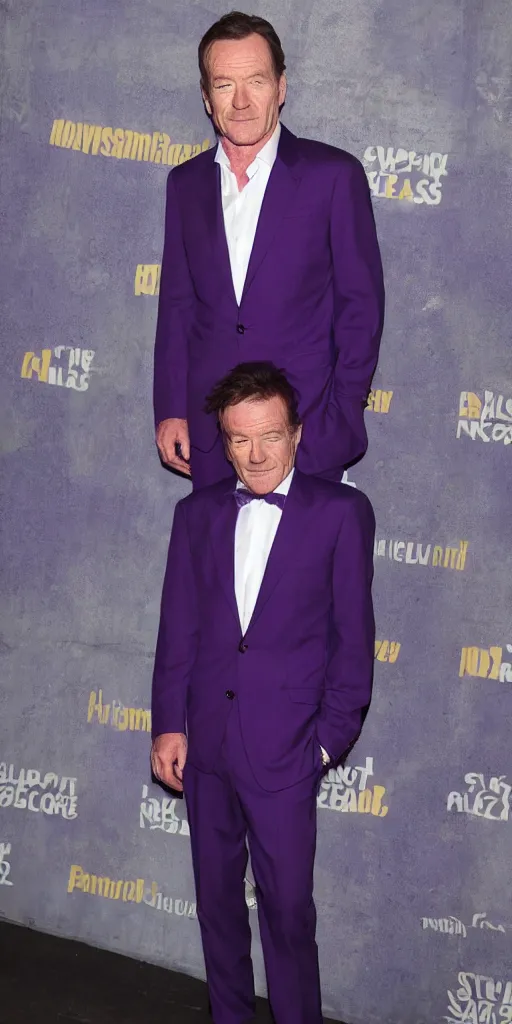 Prompt: bryan cranston in a purple suit at a party