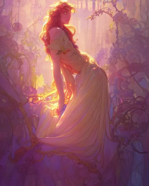 Image similar to secret romance, highly detailed, gold filigree, romantic storybook fantasy, soft cinematic lighting, award, disney concept art watercolor illustration by mandy jurgens and alphonse mucha and alena aenami, pastel color palette, featured on artstation