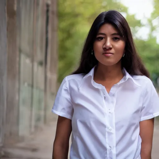 Image similar to an female wearing a white blouse with short sleeves