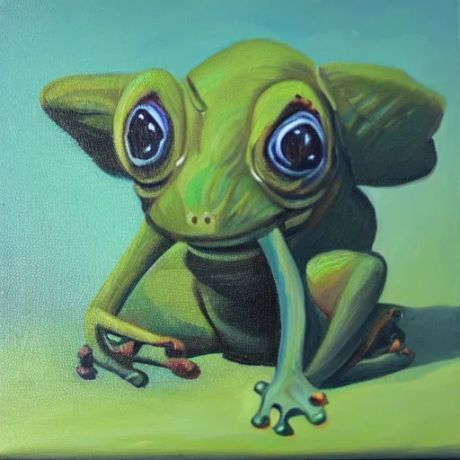 Image similar to frog - elephant creature, oil painting