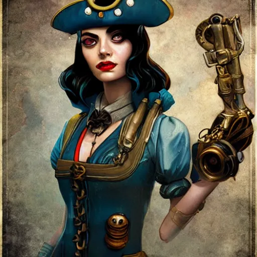 Prompt: lofi underwater bioshock steampunk pirate portrait of emma stone, pixar style, by tristan eaton stanley artgerm and tom bagshaw.