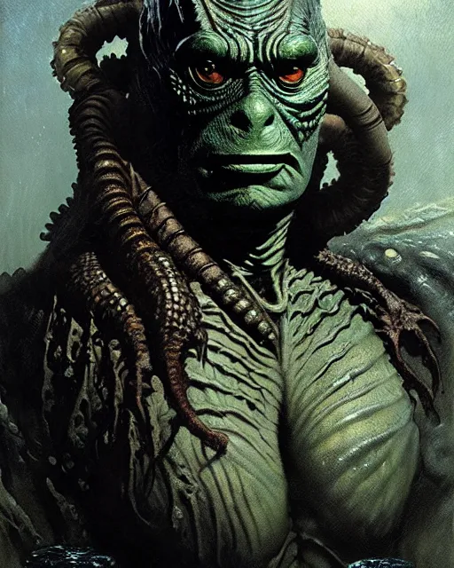 Image similar to a still from the movie creature from the black lagoon, portrait of the creature from the black lagoon, fantasy character portrait, ultra realistic, concept art, intricate details, highly detailed by greg rutkowski, gaston bussiere, craig mullins, simon bisley