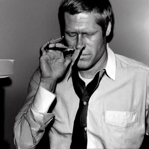 Image similar to steve mcqueen smoking marijuana,