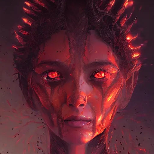 Image similar to alien fire princess, detailed portrait, intricate complexity, by greg rutkowski, artgerm, ross tran, conrad roset, takato yomamoto, ilya kuvshinov. 4 k, beautiful, cinematic dramatic atmosphere