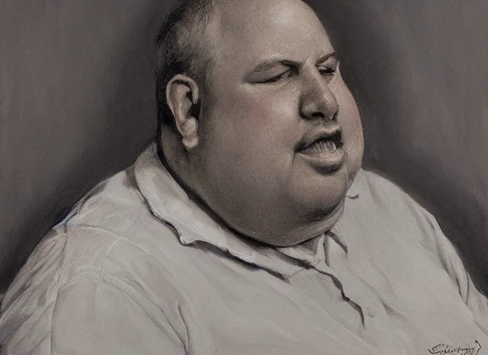 Image similar to a highly detailed obese portrait of a dentist, james gurney, james jean