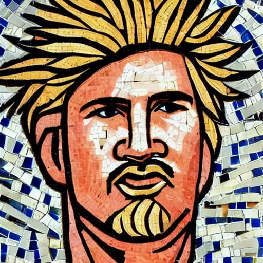 Image similar to ancient greek mosaic of guy fieri, 4 k photograph